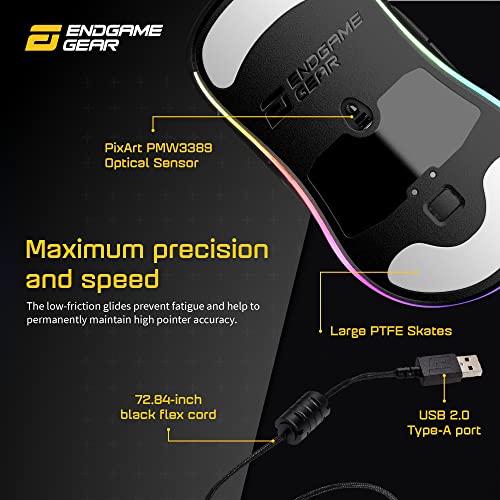 ENDGAME GEAR XM1 RGB Gaming Maus - Optischer PWM3389 Sensor 50:16.000 DPI - 5 Tasten, GM 4.0 60M Switches, 1 ms Taster-Reaktionszeit – USB Ergonomische Leichte Maus - 82g - Dark Reflex Bild 5