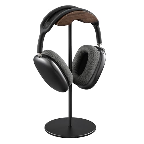 Kopfhörerhalter, Halterung aus Walnuss und Aluminium, Halterung für Gaming-Headsets mit Solider Basis, schwer, für alle Kopfhörer (schwarz) Bild 1