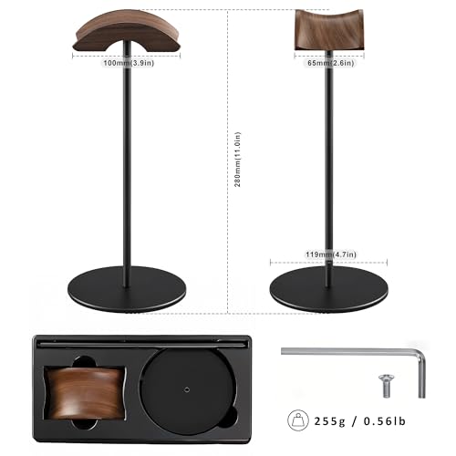 Kopfhörerhalter, Halterung aus Walnuss und Aluminium, Halterung für Gaming-Headsets mit Solider Basis, schwer, für alle Kopfhörer (schwarz) Bild 5