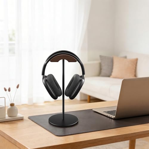 Kopfhörerhalter, Halterung aus Walnuss und Aluminium, Halterung für Gaming-Headsets mit Solider Basis, schwer, für alle Kopfhörer (schwarz) Bild 6