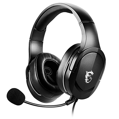 MSI IMMERSE GH20 GAMING HEADSET - Stereo-Kopfhörer, leichtes, anpassbares Design, 40mm Neodym-Treiber, anpassbares Mikrofon, Inline-Steuerung, 3,5mm Klinkenstecker & Y-Adapter - kabelgebunden, Schwarz Bild 1