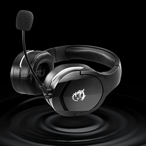 MSI IMMERSE GH20 GAMING HEADSET - Stereo-Kopfhörer, leichtes, anpassbares Design, 40mm Neodym-Treiber, anpassbares Mikrofon, Inline-Steuerung, 3,5mm Klinkenstecker & Y-Adapter - kabelgebunden, Schwarz Bild 2