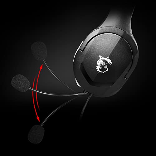 MSI IMMERSE GH20 GAMING HEADSET - Stereo-Kopfhörer, leichtes, anpassbares Design, 40mm Neodym-Treiber, anpassbares Mikrofon, Inline-Steuerung, 3,5mm Klinkenstecker & Y-Adapter - kabelgebunden, Schwarz Bild 6