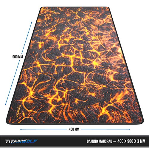 TITANWOLF - XXL Speed Gaming Mauspad Titanwolf 900 x 400mm - XXL Mousepad - Tischunterlage Large Size - verbessert Präzision und Geschwindigkeit - Lava Bild 2