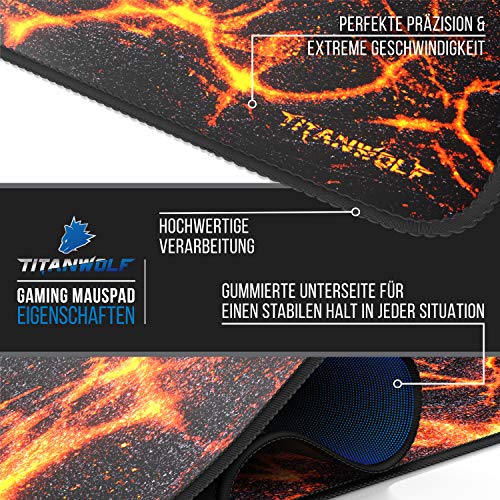 TITANWOLF - XXL Speed Gaming Mauspad Titanwolf 900 x 400mm - XXL Mousepad - Tischunterlage Large Size - verbessert Präzision und Geschwindigkeit - Lava Bild 3