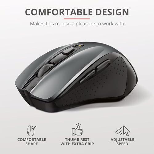 Trust Nito Kabellose Maus, Ergonomische Komfortable Funkmaus mit Daumenablage, USB-Mikroempfänger, 800-2200 DPI, 6 Tasten, Batterie Enthalten, PC Mac Computer Laptop MacBook Chromebook, Schwarz Bild 3