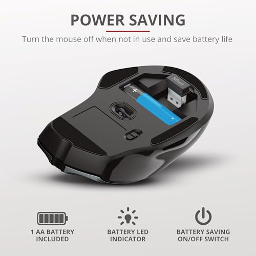 Trust Nito Kabellose Maus, Ergonomische Komfortable Funkmaus mit Daumenablage, USB-Mikroempfänger, 800-2200 DPI, 6 Tasten, Batterie Enthalten, PC Mac Computer Laptop MacBook Chromebook, Schwarz Bild 4