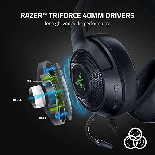 Razer Kraken V3 X Gaming Headset, 7.1 Surround Sound, Triforce 40mm Treiber, Faltbares HyperClear Nierenmikrofon, Chroma RGB Beleuchtung für PC, Classic Black Bild 3