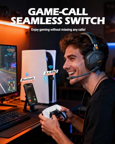 NUBWO G06 Dual Wireless Gaming Headset mit Mikrofon für PS5, PS4, PC, Mobile: 2.4 GHz Wireless + Bluetooth - 100 Stunden - 50mm -Treiber - Orange Bild 3