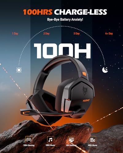 NUBWO G06 Dual Wireless Gaming Headset mit Mikrofon für PS5, PS4, PC, Mobile: 2.4 GHz Wireless + Bluetooth - 100 Stunden - 50mm -Treiber - Orange Bild 4