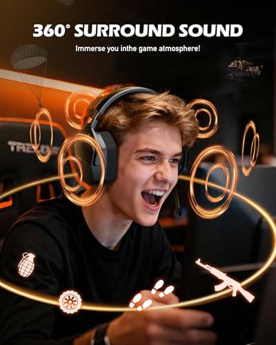NUBWO G06 Dual Wireless Gaming Headset mit Mikrofon für PS5, PS4, PC, Mobile: 2.4 GHz Wireless + Bluetooth - 100 Stunden - 50mm -Treiber - Orange Bild 6