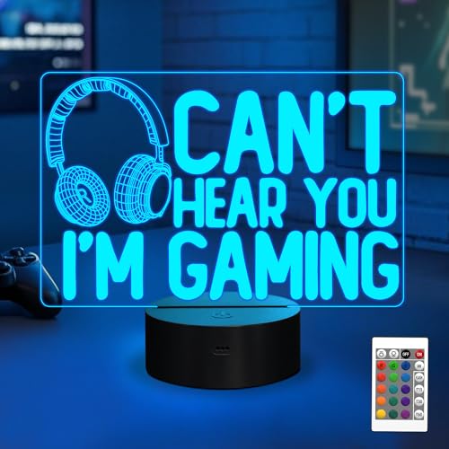 Can't Hear You I'm Gaming Nachtlicht, YuanDian Headset Grafik Videospiele Gamer Geschenk Lustige 3D-Illusionslampe 16 Farben mit wechselnder Berührung und Fernbedienung für Männer, Teenager und Kinder Bild 1
