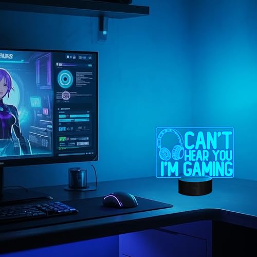 Can't Hear You I'm Gaming Nachtlicht, YuanDian Headset Grafik Videospiele Gamer Geschenk Lustige 3D-Illusionslampe 16 Farben mit wechselnder Berührung und Fernbedienung für Männer, Teenager und Kinder Bild 2