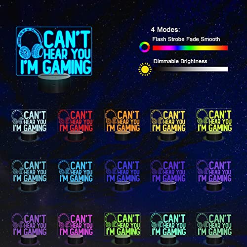 Can't Hear You I'm Gaming Nachtlicht, YuanDian Headset Grafik Videospiele Gamer Geschenk Lustige 3D-Illusionslampe 16 Farben mit wechselnder Berührung und Fernbedienung für Männer, Teenager und Kinder Bild 3