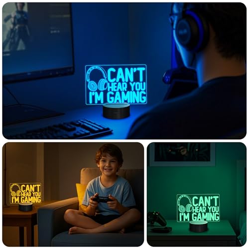 Can't Hear You I'm Gaming Nachtlicht, YuanDian Headset Grafik Videospiele Gamer Geschenk Lustige 3D-Illusionslampe 16 Farben mit wechselnder Berührung und Fernbedienung für Männer, Teenager und Kinder Bild 5