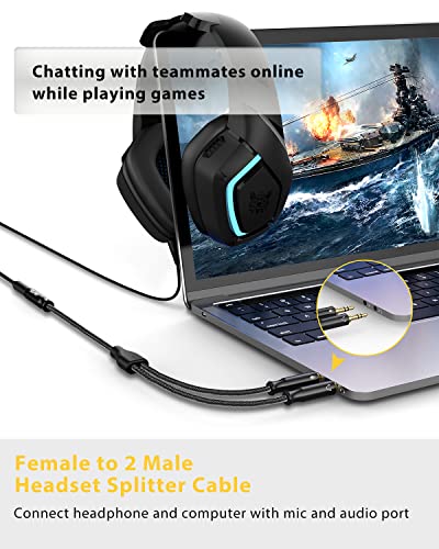 Headset Adapter für PC 3.5 mm TRRS Buchse auf Dual 3,5 mm TRS-Stecker Kopfhörer Mikrofon Audio Y Splitterkabel für CTIA-Gaming-Headset - 0,3 Meter Bild 2