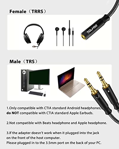 Headset Adapter für PC 3.5 mm TRRS Buchse auf Dual 3,5 mm TRS-Stecker Kopfhörer Mikrofon Audio Y Splitterkabel für CTIA-Gaming-Headset - 0,3 Meter Bild 3