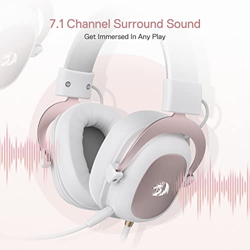 Redragon H510 Zeus Gaming-Headset mit Kabel - 7.1 Surround-Sound - Bezug aus atmungsaktivem Stoff - 53MM-Treiber - Abnehmbares Mikrofon - Immersionskopfhörer für PC/PS4/Xbox One/NS - Rosa & Weiß Bild 2