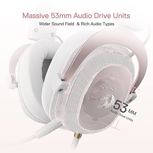 Redragon H510 Zeus Gaming-Headset mit Kabel - 7.1 Surround-Sound - Bezug aus atmungsaktivem Stoff - 53MM-Treiber - Abnehmbares Mikrofon - Immersionskopfhörer für PC/PS4/Xbox One/NS - Rosa & Weiß Bild 3