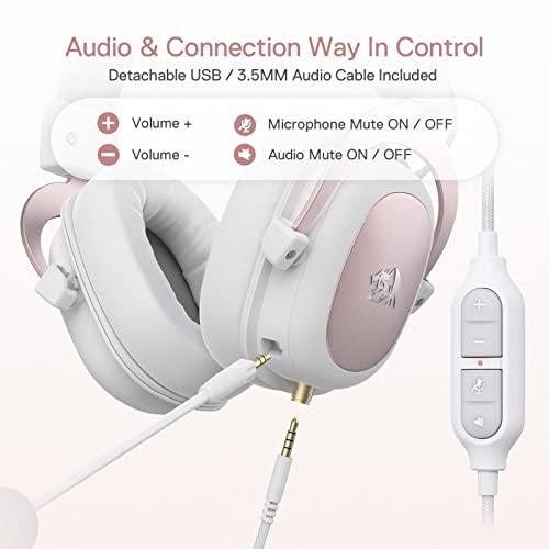 Redragon H510 Zeus Gaming-Headset mit Kabel - 7.1 Surround-Sound - Bezug aus atmungsaktivem Stoff - 53MM-Treiber - Abnehmbares Mikrofon - Immersionskopfhörer für PC/PS4/Xbox One/NS - Rosa & Weiß Bild 4