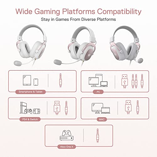 Redragon H510 Zeus Gaming-Headset mit Kabel - 7.1 Surround-Sound - Bezug aus atmungsaktivem Stoff - 53MM-Treiber - Abnehmbares Mikrofon - Immersionskopfhörer für PC/PS4/Xbox One/NS - Rosa & Weiß Bild 6