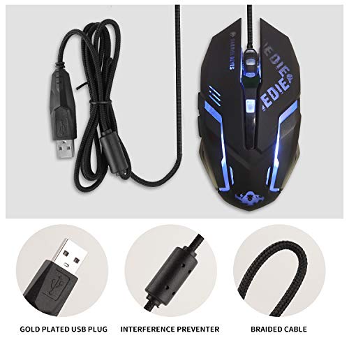 IULONEE Wired Gaming Mouse USB Silent Click Komfortabel Gamer-Mäuse mit Hintergrundbeleuchtung Ergonomische Maus in voller Größe 3200 DPI für PC Computer Laptop Desktop (Schwarz) Bild 3