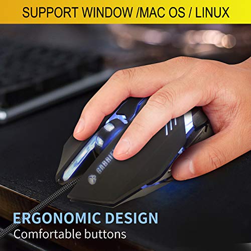IULONEE Wired Gaming Mouse USB Silent Click Komfortabel Gamer-Mäuse mit Hintergrundbeleuchtung Ergonomische Maus in voller Größe 3200 DPI für PC Computer Laptop Desktop (Schwarz) Bild 6
