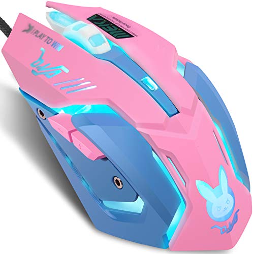 IULONEE Wired Gaming Mouse USB Silent 7 Farben Optische Spielmäuse mit Hintergrundbeleuchtung Ergonomische Maus in voller Größe 3200 DPI für PC Computer Laptop Desktop (Pink und Blau) Bild 1