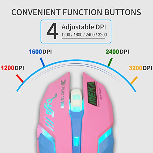 IULONEE Wired Gaming Mouse USB Silent 7 Farben Optische Spielmäuse mit Hintergrundbeleuchtung Ergonomische Maus in voller Größe 3200 DPI für PC Computer Laptop Desktop (Pink und Blau) Bild 2
