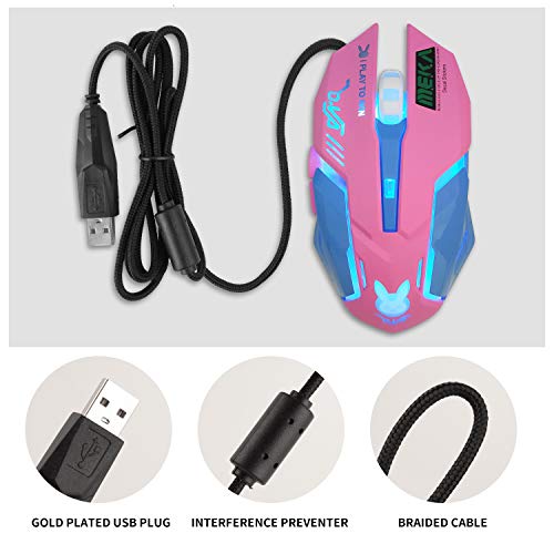 IULONEE Wired Gaming Mouse USB Silent 7 Farben Optische Spielmäuse mit Hintergrundbeleuchtung Ergonomische Maus in voller Größe 3200 DPI für PC Computer Laptop Desktop (Pink und Blau) Bild 3