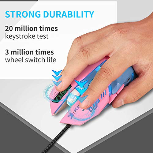 IULONEE Wired Gaming Mouse USB Silent 7 Farben Optische Spielmäuse mit Hintergrundbeleuchtung Ergonomische Maus in voller Größe 3200 DPI für PC Computer Laptop Desktop (Pink und Blau) Bild 4