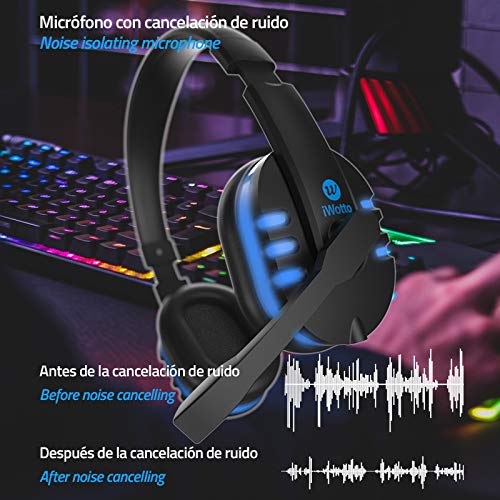 iWotto Gaming-Kopfhörer, Geräuschunterdrückung, Kopfhörer mit flexiblem Mikrofon, Bequeme RGB-Beleuchtung für PS4, Xbox One, PC, Tablet Bild 4