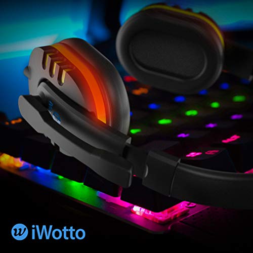 iWotto Gaming-Kopfhörer, Geräuschunterdrückung, Kopfhörer mit flexiblem Mikrofon, Bequeme RGB-Beleuchtung für PS4, Xbox One, PC, Tablet Bild 6