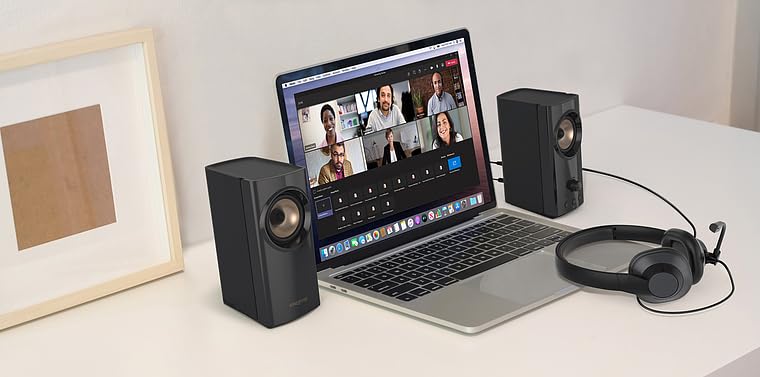 CREATIVE T60 2.0 HiFi-PC-Lautsprecher, USB-C-Audio, Mikrofon, Headset-Anschluss, Bluetooth 5.0, 3,5mm-AUX-In, 60W Spitzenleistung, für PC, Laptop, MAC Bild 2