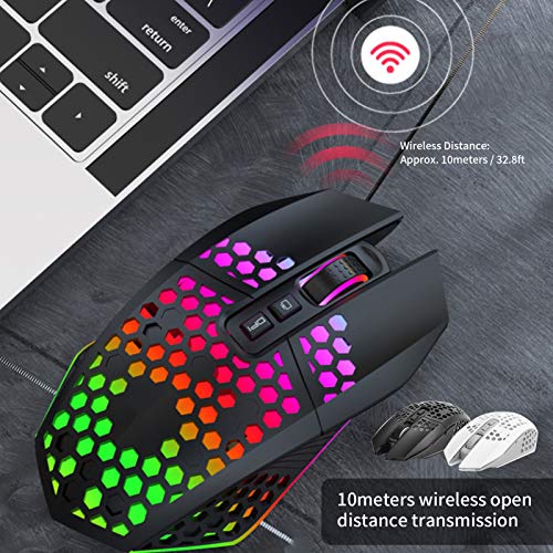 Lazmin112 Wireless Gaming Mouse Wiederaufladbare, stumm aufladende Maus Wireless RGB Luminous Hollow Gaming 2,4-GHz-Computerzubehör für PC-Computer Laptop-Gaming-Player(schwarz) Bild 2