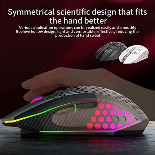 Lazmin112 Wireless Gaming Mouse Wiederaufladbare, stumm aufladende Maus Wireless RGB Luminous Hollow Gaming 2,4-GHz-Computerzubehör für PC-Computer Laptop-Gaming-Player(schwarz) Bild 3