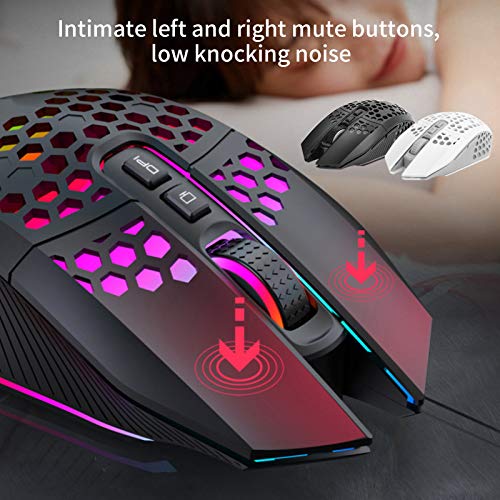 Lazmin112 Wireless Gaming Mouse Wiederaufladbare, stumm aufladende Maus Wireless RGB Luminous Hollow Gaming 2,4-GHz-Computerzubehör für PC-Computer Laptop-Gaming-Player(schwarz) Bild 4