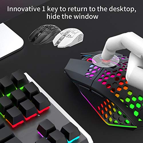 Lazmin112 Wireless Gaming Mouse Wiederaufladbare, stumm aufladende Maus Wireless RGB Luminous Hollow Gaming 2,4-GHz-Computerzubehör für PC-Computer Laptop-Gaming-Player(schwarz) Bild 5