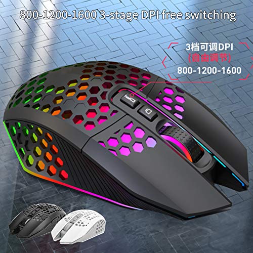Lazmin112 Wireless Gaming Mouse Wiederaufladbare, stumm aufladende Maus Wireless RGB Luminous Hollow Gaming 2,4-GHz-Computerzubehör für PC-Computer Laptop-Gaming-Player(schwarz) Bild 6