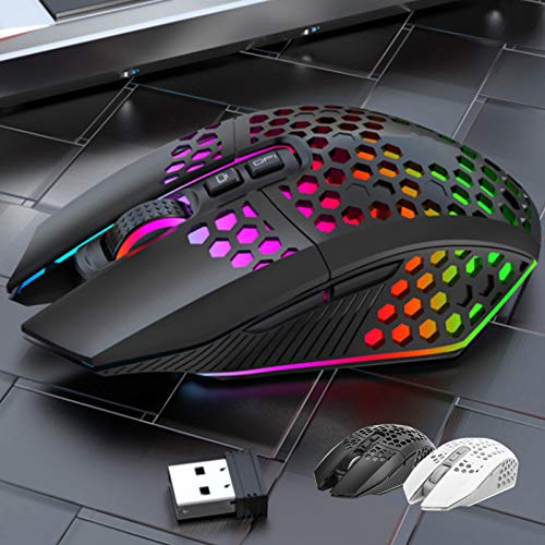 Lazmin112 Wireless Gaming Mouse Wiederaufladbare, stumm aufladende Maus Wireless RGB Luminous Hollow Gaming 2,4-GHz-Computerzubehör für PC-Computer Laptop-Gaming-Player(schwarz) Bild 7