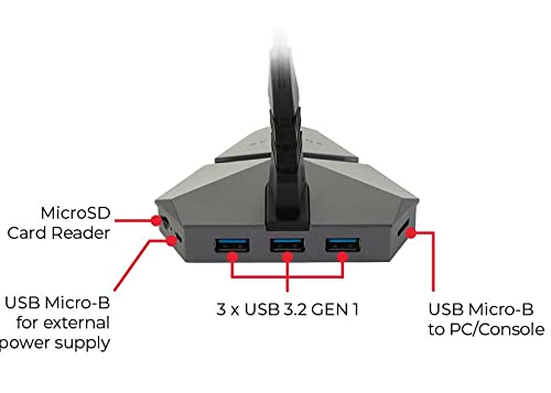 SureFire Axis Gaming Hub - Maus Bungee RGB mit 3x USB 3.2 Gen 1 Anschl├╝ssen, Mauskabelhalter, microSD-Steckplatz f├╝r PC & Notebook Bild 6