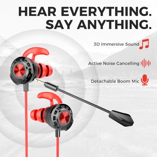 In-Ear Gaming-Kopfhörer, In-Ear-Kopfhörer mit Kabel und Mikrofon, Multi-Plattform-Gaming, Gaming für PS4, PC, Xbox, Pubg, Doppelmikrofon, professionelle Gaming-Kopfhörer, 3,5 mm (rot) Bild 2