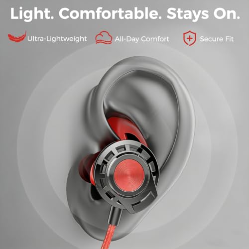 In-Ear Gaming-Kopfhörer, In-Ear-Kopfhörer mit Kabel und Mikrofon, Multi-Plattform-Gaming, Gaming für PS4, PC, Xbox, Pubg, Doppelmikrofon, professionelle Gaming-Kopfhörer, 3,5 mm (rot) Bild 6