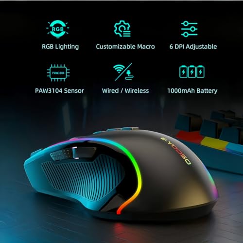 Niceon Gaming Maus kabellos RGB Wiederaufladbare, 9 Programmierbare Tasten, Langer Stunden Akkulaufzeit, Ergonomische Optische PC Mouse Bild 2