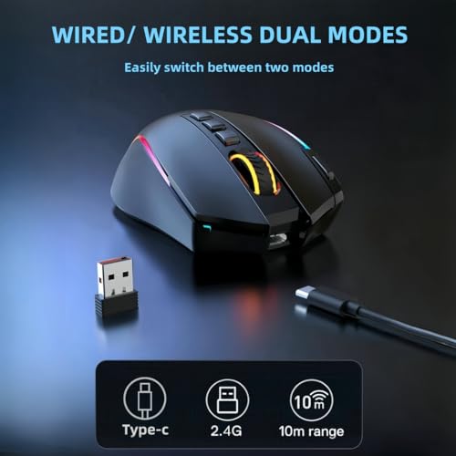 Niceon Gaming Maus kabellos RGB Wiederaufladbare, 9 Programmierbare Tasten, Langer Stunden Akkulaufzeit, Ergonomische Optische PC Mouse Bild 3