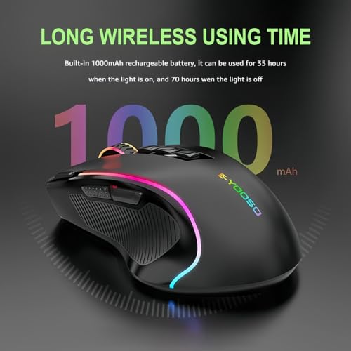 Niceon Gaming Maus kabellos RGB Wiederaufladbare, 9 Programmierbare Tasten, Langer Stunden Akkulaufzeit, Ergonomische Optische PC Mouse Bild 4
