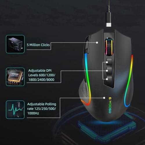 Niceon Gaming Maus kabellos RGB Wiederaufladbare, 9 Programmierbare Tasten, Langer Stunden Akkulaufzeit, Ergonomische Optische PC Mouse Bild 5