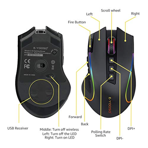 Niceon Gaming Maus kabellos RGB Wiederaufladbare, 9 Programmierbare Tasten, Langer Stunden Akkulaufzeit, Ergonomische Optische PC Mouse Bild 7