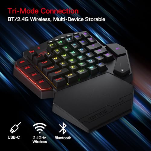 Redragon K585 PRO kabellose einhändige mechanische Tastatur, 42 Tasten, 3-Modus RGB 40% Gaming-Tastatur mit 7 integrierten Makrotasten, abnehmbare Handgelenkstütze, langlebiger Akku (Blauer Schalter) Bild 2