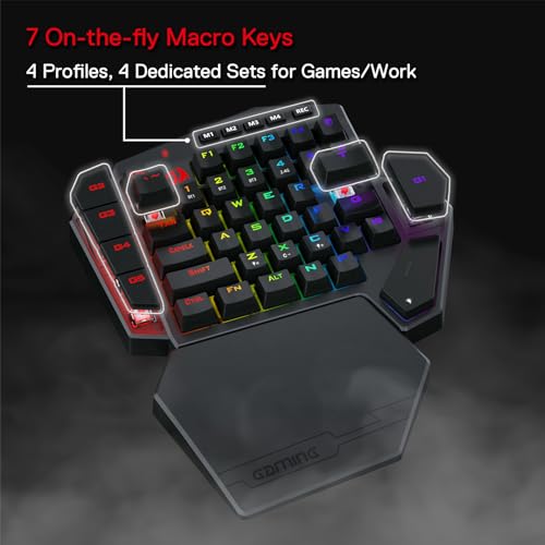 Redragon K585 PRO kabellose einhändige mechanische Tastatur, 42 Tasten, 3-Modus RGB 40% Gaming-Tastatur mit 7 integrierten Makrotasten, abnehmbare Handgelenkstütze, langlebiger Akku (Blauer Schalter) Bild 3